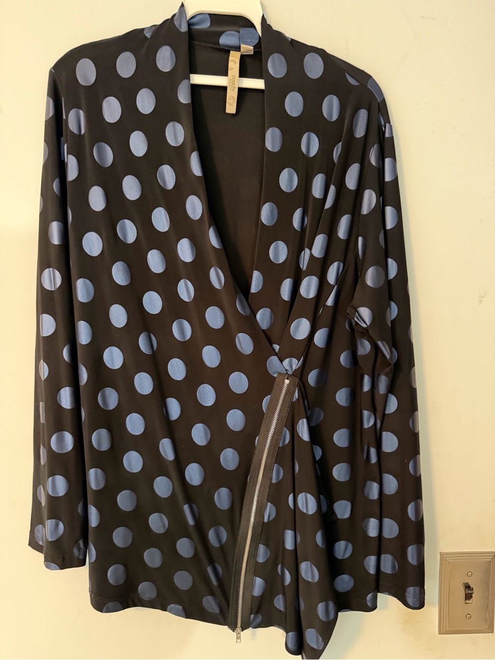 Comfy USA Polka Dot Zip Front Cardigan Jacket XL Blue Black NWOT